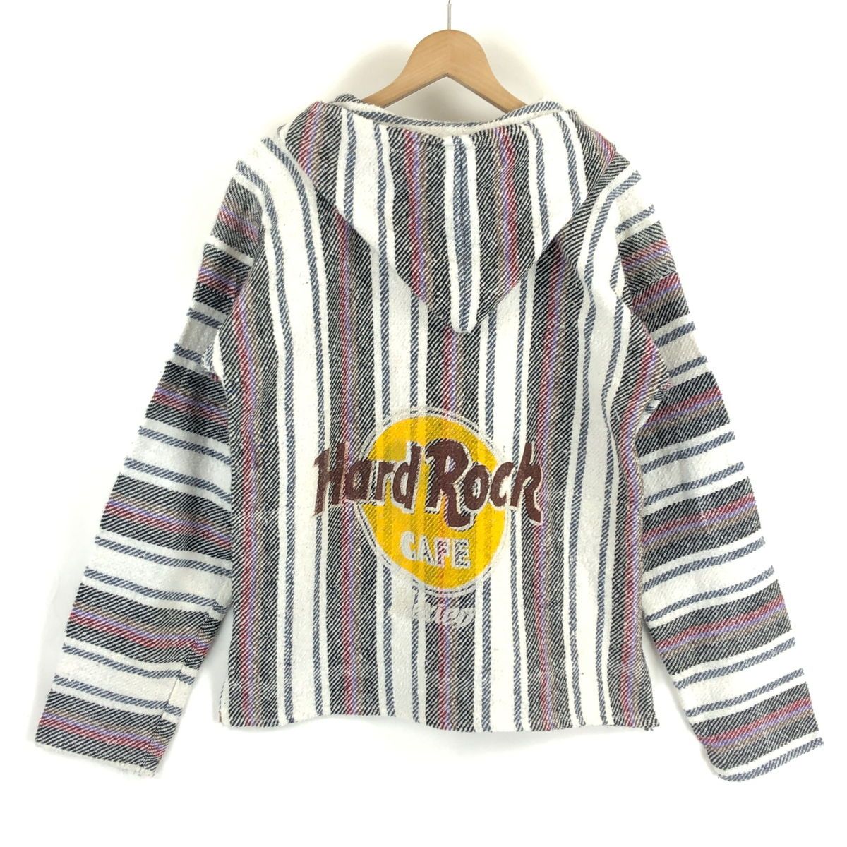 【古着】 DON FELIPE FASHIONS メキシカンパーカー HARD ROCK CAF? ハードロックカフェ ボーダー ヴィンテージ ホワイト系 メンズL 【中古】 n025504