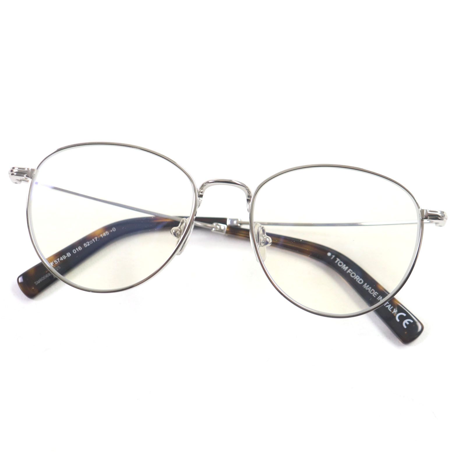 未使用品TOM FORD トムフォード TF5749-B 016 カラーレンズ ロゴ金具 マーブル柄 鏡面 メガネ 眼鏡 アイウェア シルバー クリアブラウン 5217 145 デモレンズ イタリア製 メンズ