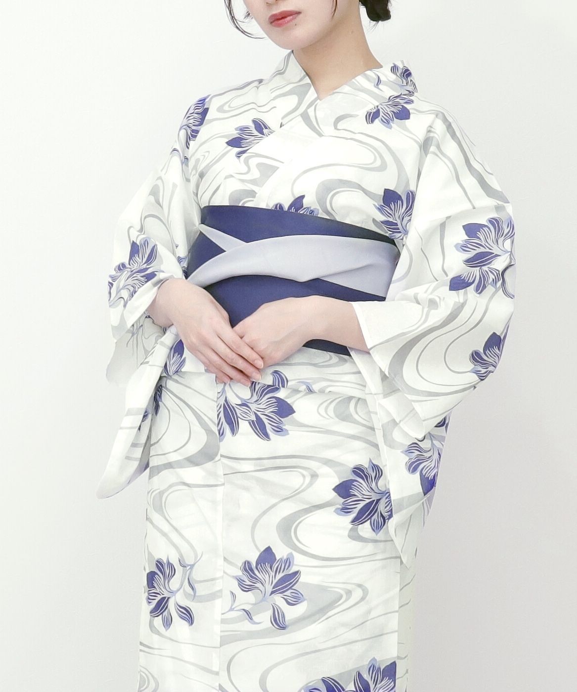 F 菖蒲ブルー 涼を感じる綿仕立て上がり浴衣2点セット 浴衣 半巾帯 |浴衣 大人 浴衣セット 夏着物 綿 レディース
