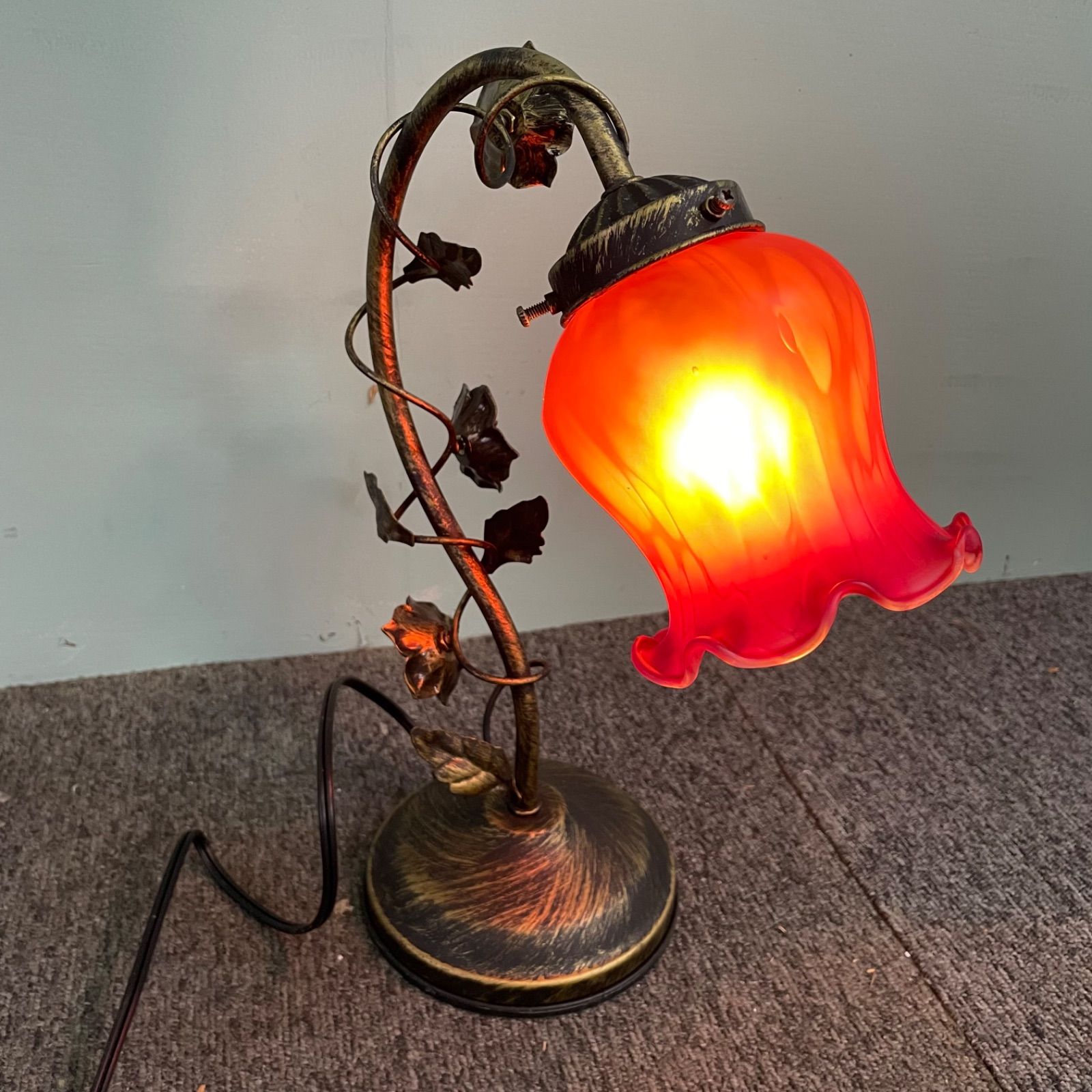 昭和レトロ　アンティーク　テーブル　ランプ　ライト ♭ 株式会社あまの 昭和レトロ アンティーク テーブルランプ 花