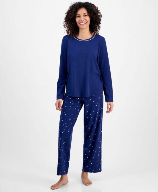 送料無料 チャータークラブ レディース ナイトウェア アンダーウェア Women s Long-Sleeve Jersey Pajama Set Night Sky