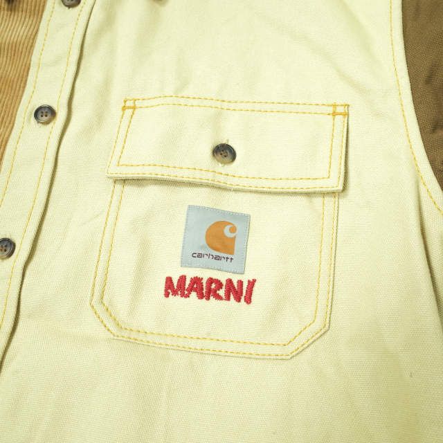 新品 MARNI x carhartt WIP マルニ カーハート ワークインプログレス 23SS 別注 Bio Cotton Color Block  Over Shirt カラーブロックオーバーシャツ M BROWN 長袖 異素材切り替え mm9786