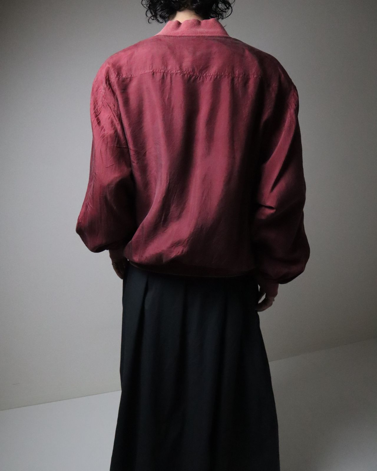 fade silk oversized bomber jacket blouson bordeaux シルク 絹 オーバーサイズ ボンバージャケット ブルゾン 深紅 ボルドー 80s 90s AllSaints Tierra Faded Oversized Bomber Jacket in Pink for Men