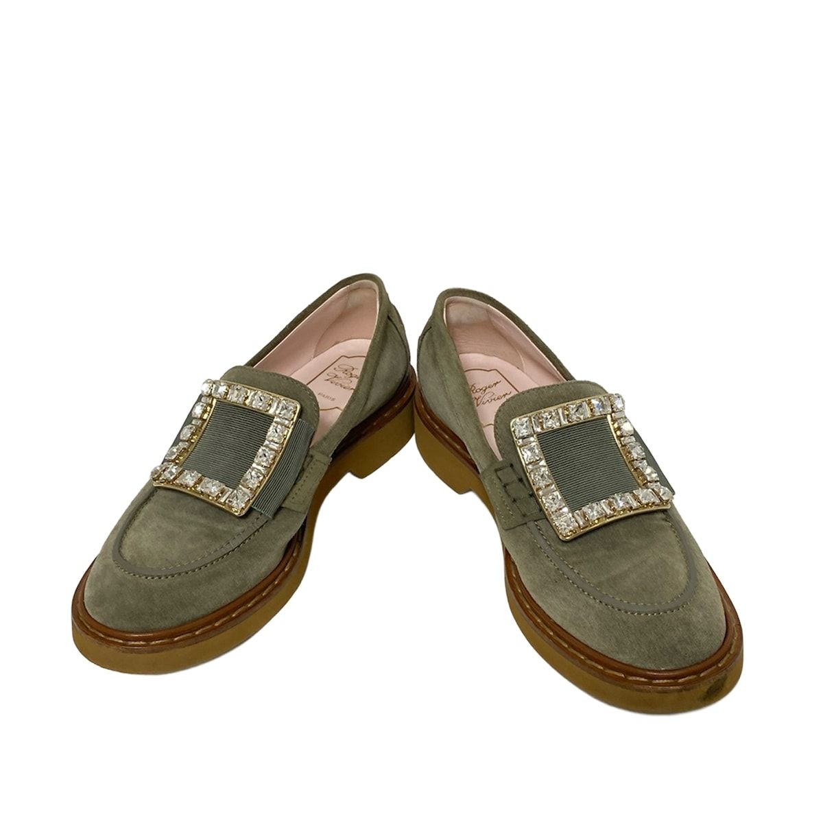 RogerVivier ロジェヴィヴィエ ローファー 37 1 2 レディース ヴィヴ レンジャー カーキ ビジュー