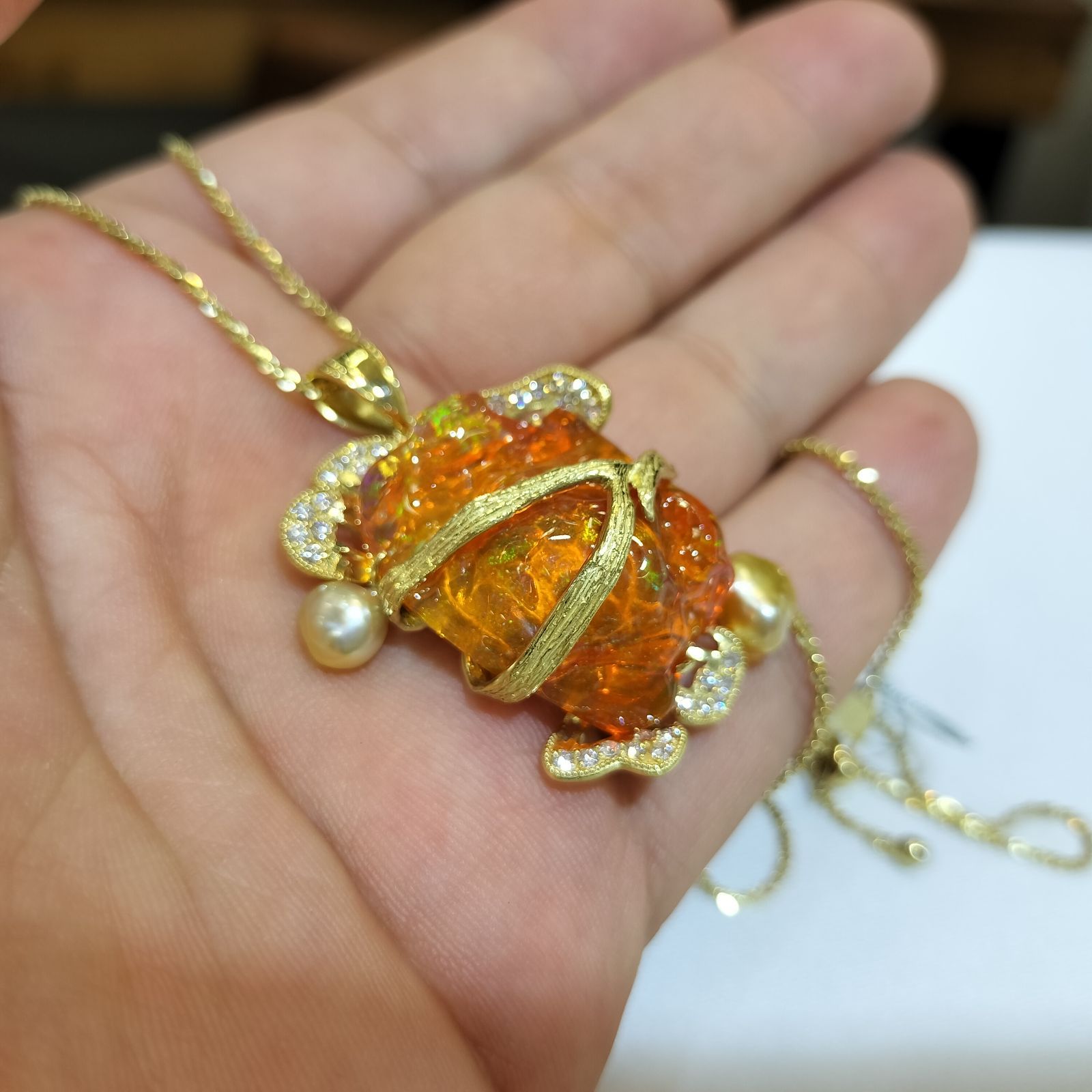 K18YG メキシコオパール ペンダントネックレス - メルカリ