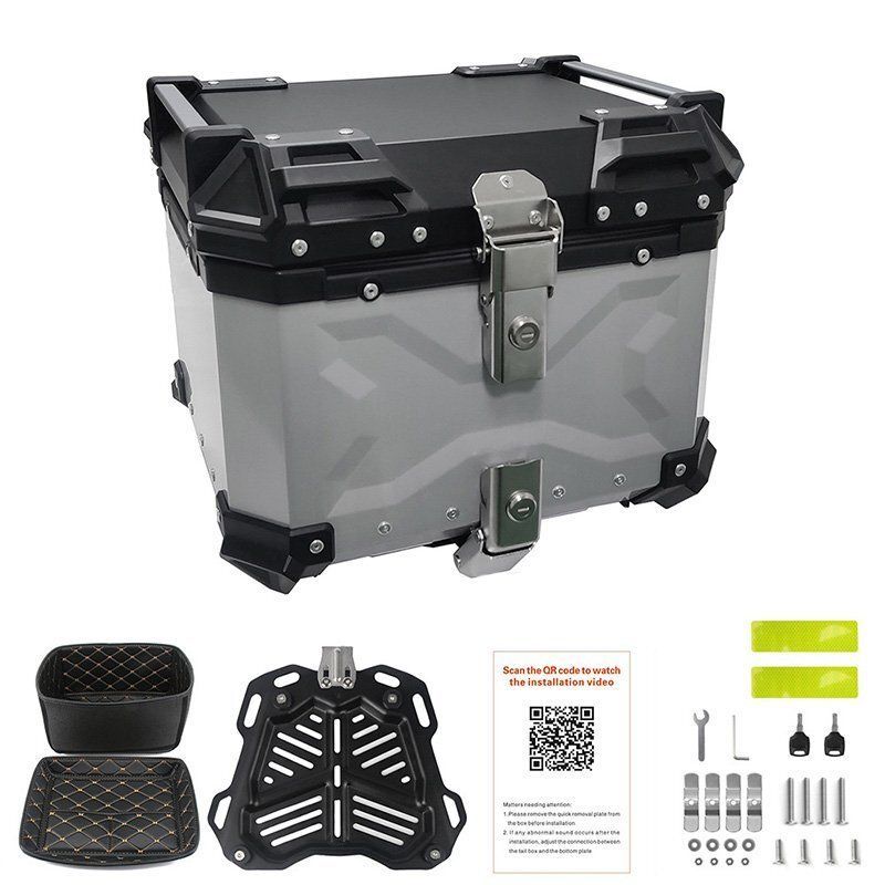 リアボックス モノキーケース バイク用トップケース 取り付け金具付き 容量36L トップケース 収納ケース ハンドル付き 防水 鍵2本 ブラック|シルバー