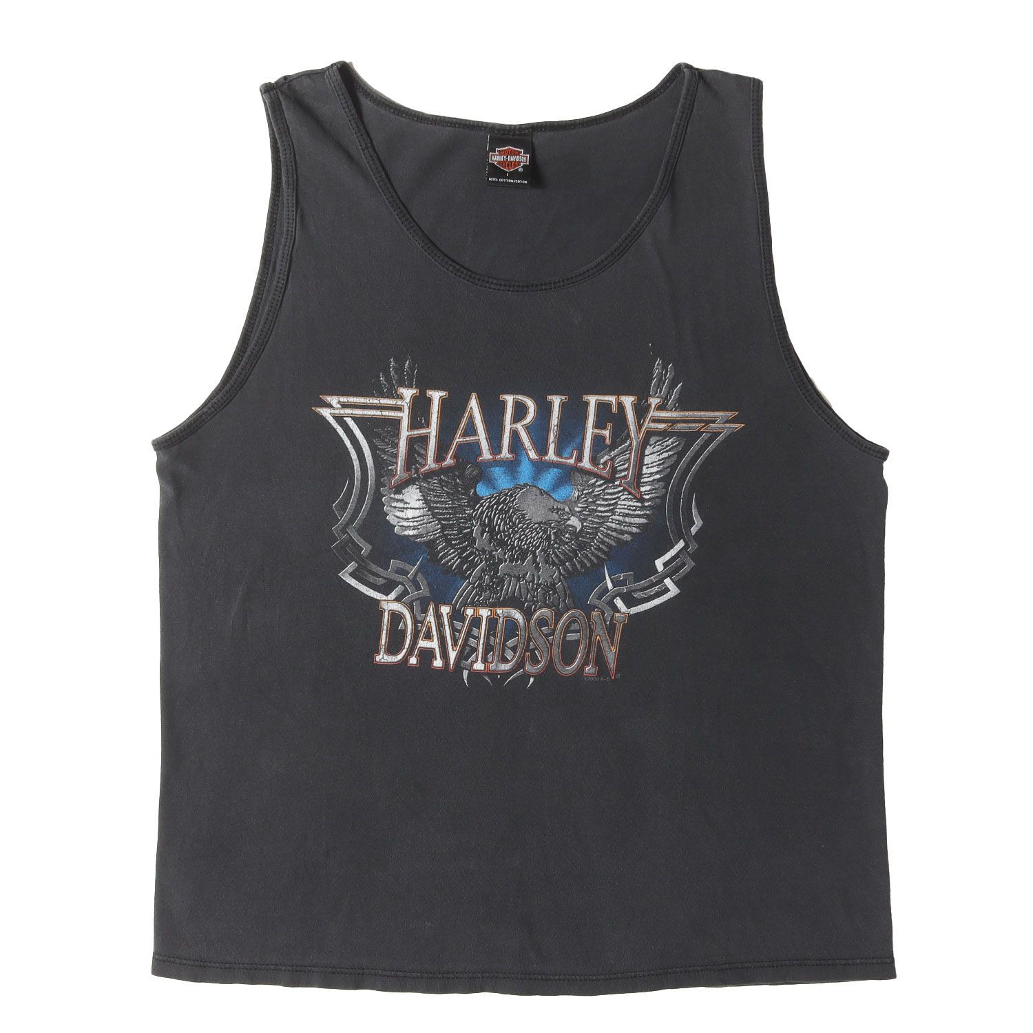 HARLEY-DAVIDSON ハーレーダビッドソン タンクトップ サイズ L | 00s トライバル イーグル バイク 両面プリント タンクトップ | | ブラック 黒 | トップス カットソー | 00年代 ヴィンテージ 古着 メンズ