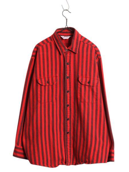 70s FROSTPROOF ストライプ ヘビー フランネル シャツ メンズ XL 程 ヴィンテージ 長袖シャツ ネルシャツ コットン 大きいサイズ