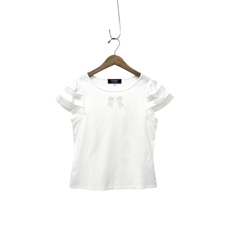 M'S GRACY エムズグレイシー　チュールスリーブカットソー　リボン　38 M'S GRACY 38 サイズ カットソー Tシャツ リボン 刺繍 チュール