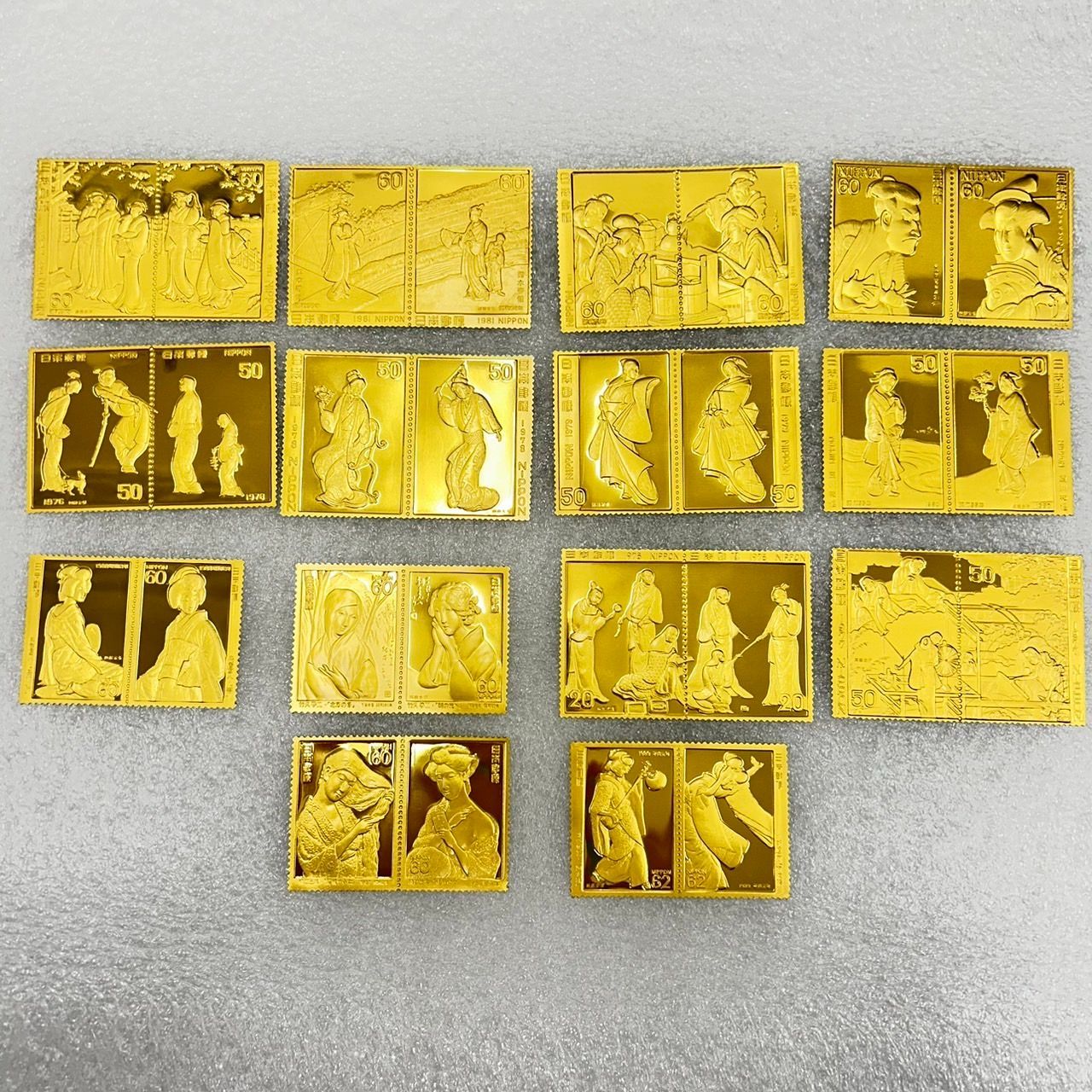 切手モチーフ 純銀金張 46枚 純銀 3枚 まとめ売り 300g越え
