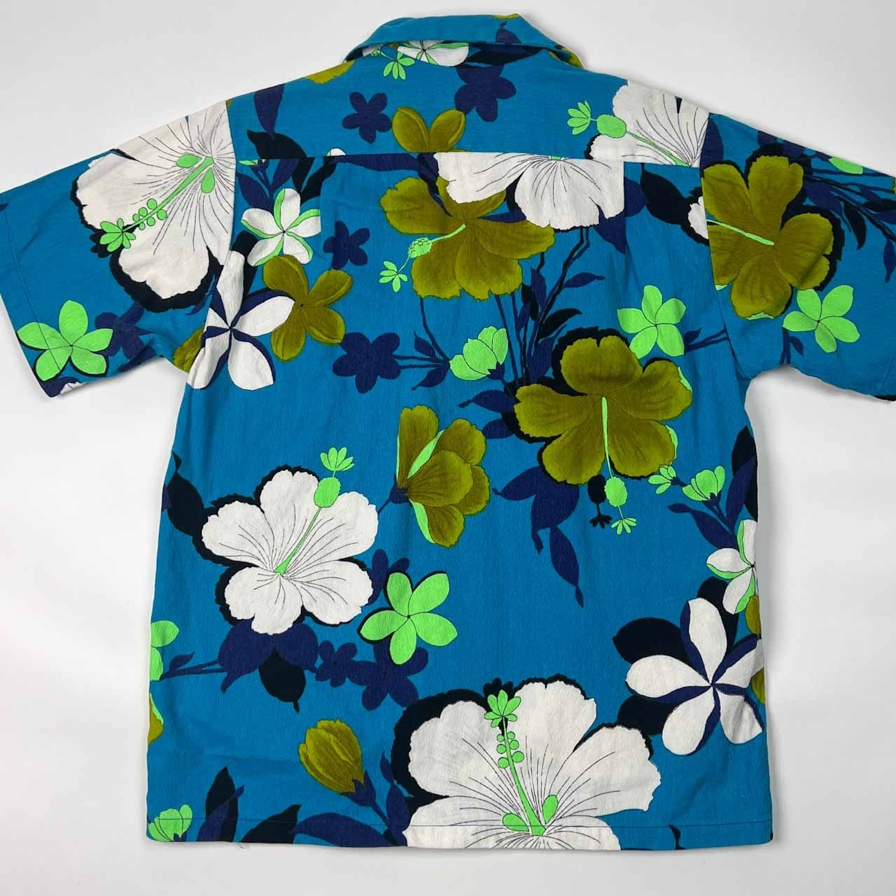 Hukilau アロハシャツ ハイビスカス 青メンズM 綿 60-70年代 KahikoシックハイビスカスMEN\u0027Sアロハシャツ ブルー -ファッション