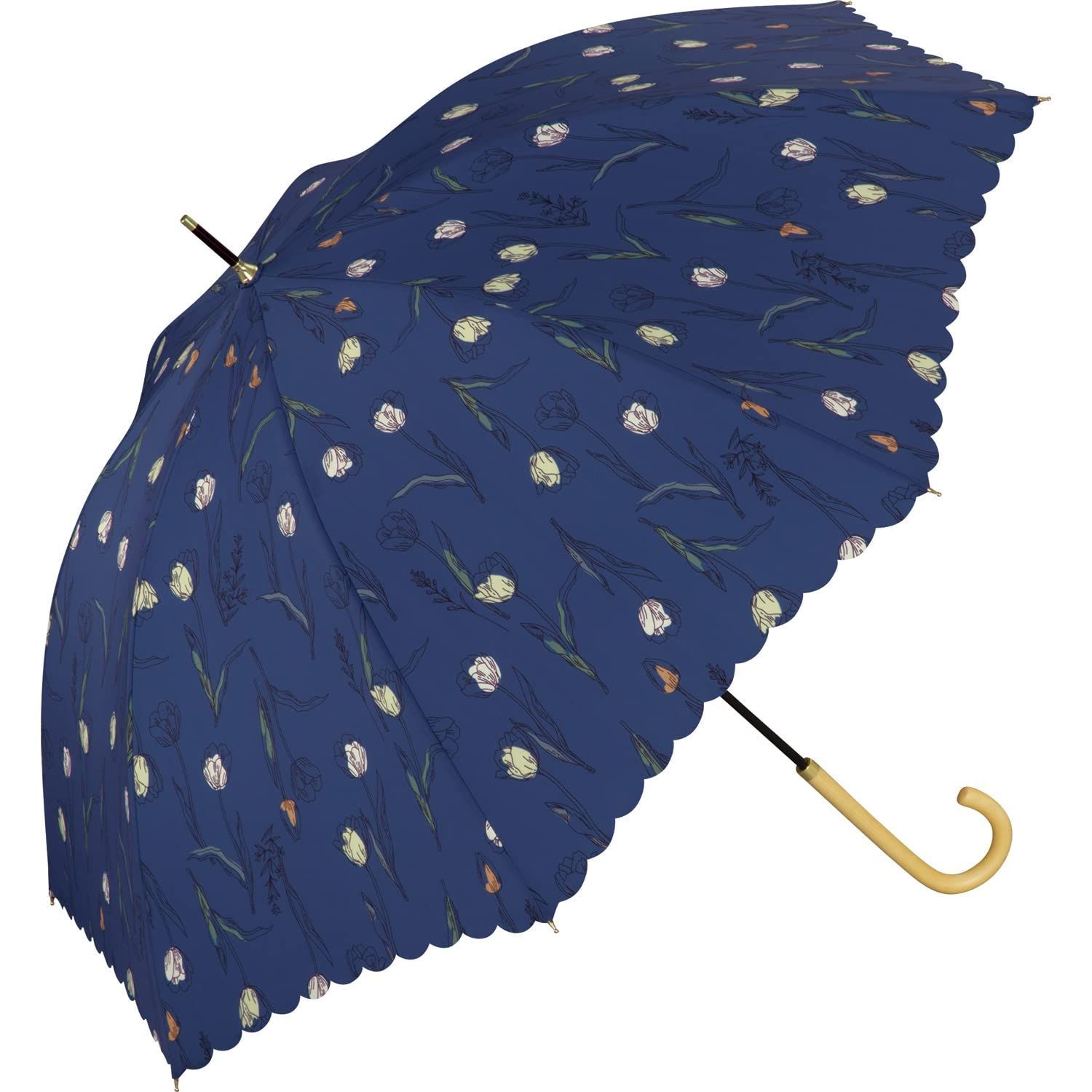 【色: ブルー】202Wpc. 雨傘 ヴィンテージチューリップ ブルー 長傘 5