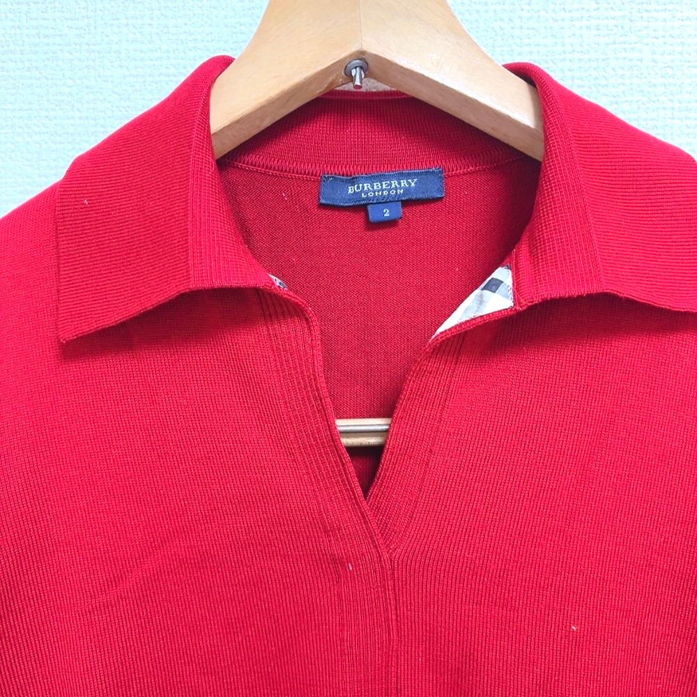 バーバリー BURBERRY ポロシャツ ニット 長袖 赤 2サイズ 923261