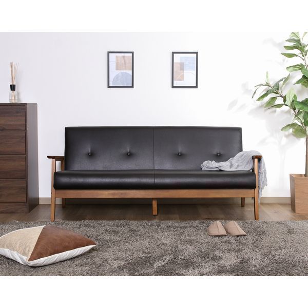 バイキャストPUソファ 3P DBR ダークブラウン 組立品 代引不可