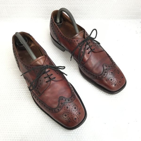 70s-80s?Vintage|英国製 K SHOES|ケーシューズ フルブローグ|ウイングチップ 7.5|26.0|赤茶|brown ビジネスLeather|dress|shoes◆bC-094