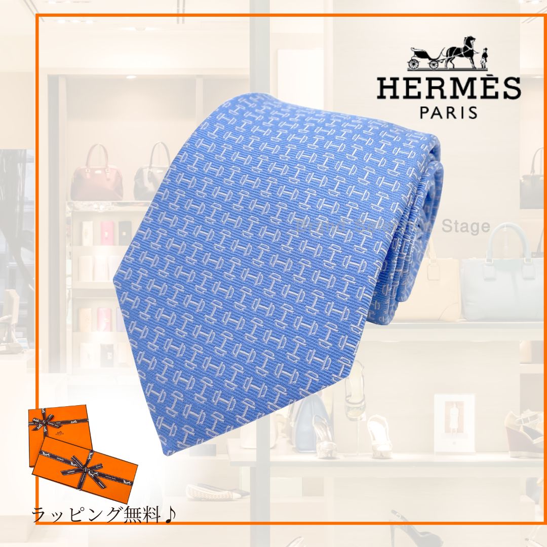 HERMES エルメス ネクタイ Hロゴパターン スカイブルー系 エルメスH柄 青系 メンズ ネクタイ HERMES – 銀蔵オンライン