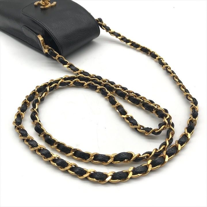 美品 CHANEL シャネル ココマーク キャビアスキン チェーン ショルダー バッグ ポシェット ポーチ ターンロック ブラック レディース a7779 CHANEL（シャネル） ココマーク ポシェット チェーンショルダーバッグ