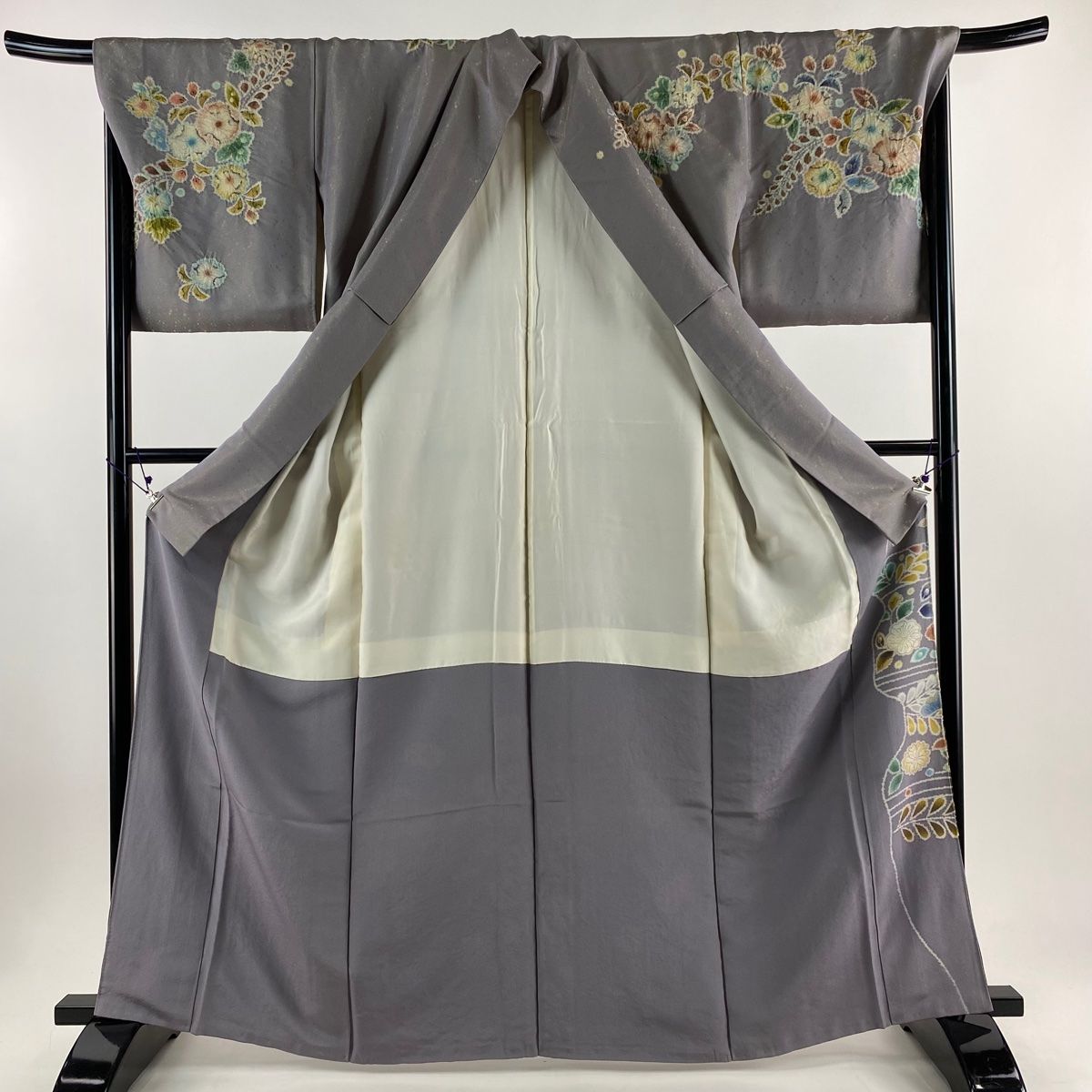 訪問着 身丈165cm 裄丈68.5cm L 袷 落款 辻ヶ花 金通し ぼかし 灰紫  
