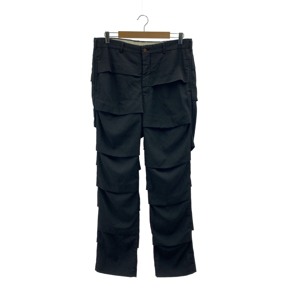 COMME des GARCONS HOMME PLUS | コムデギャルソンオムプリュス | 2019SS | ポリエステル 製品加工 ジャガード 蛇腹 スラックス パンツ | 総裏地 | L | ブラック | メンズ