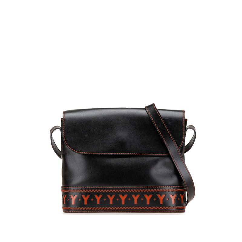 イヴ サンローラン ヴィンテージ YSL カットアウト 斜め掛け ショルダーバッグ ブラック オレンジ レザー レディース YVES SAINT LAURENT 1-0211129