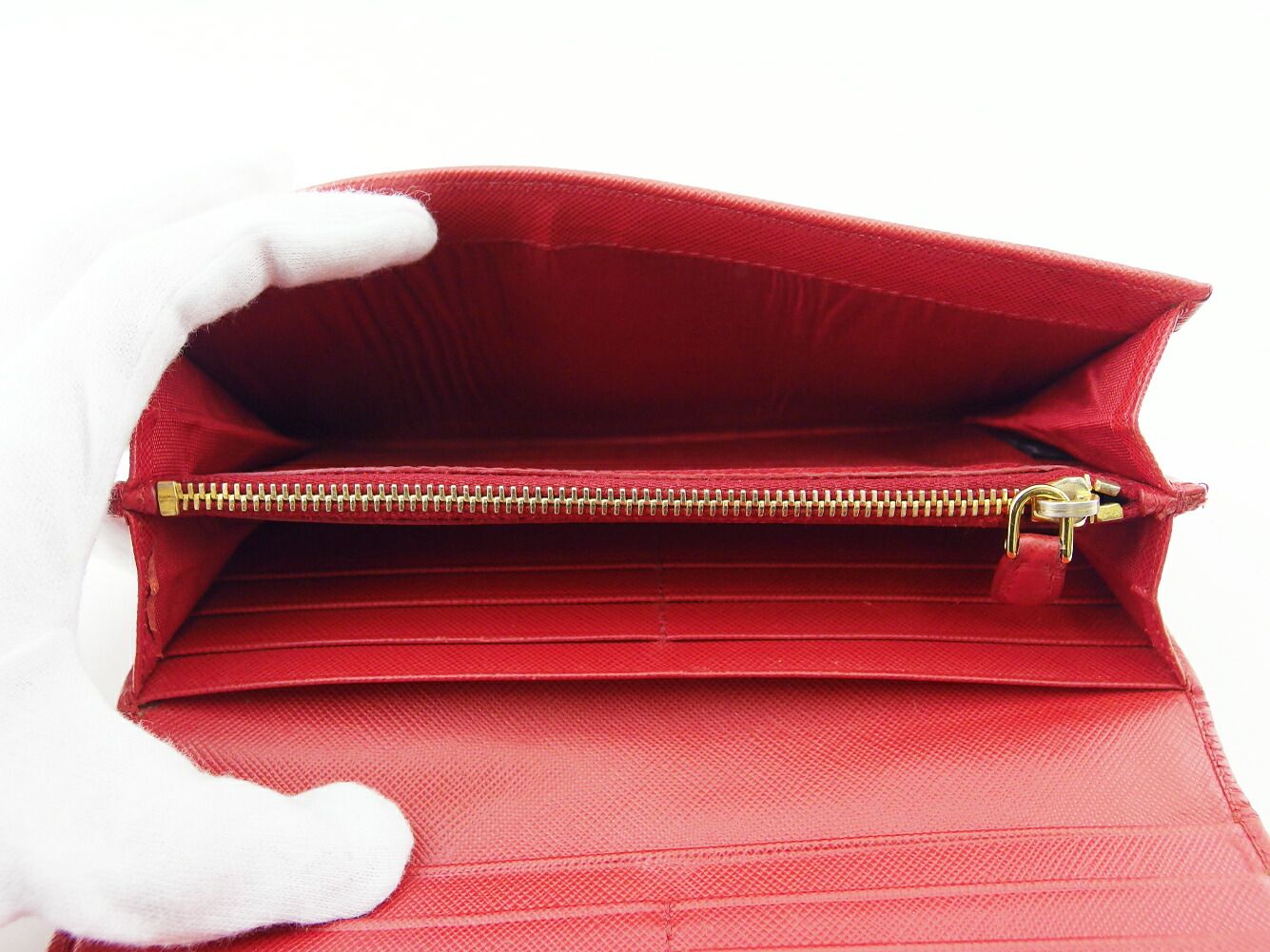 プラダ PRADA 長財布 リボン フィオッコ レッド ゴールド レディース