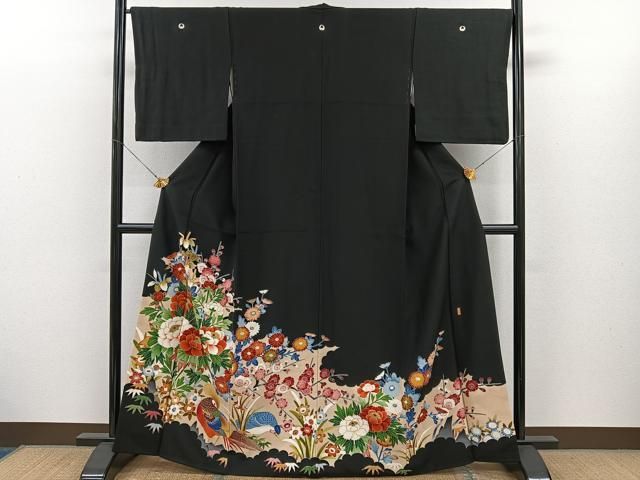 平和屋着物□豪華黒留袖 作家物 花鳥文 金彩 正絹 逸品