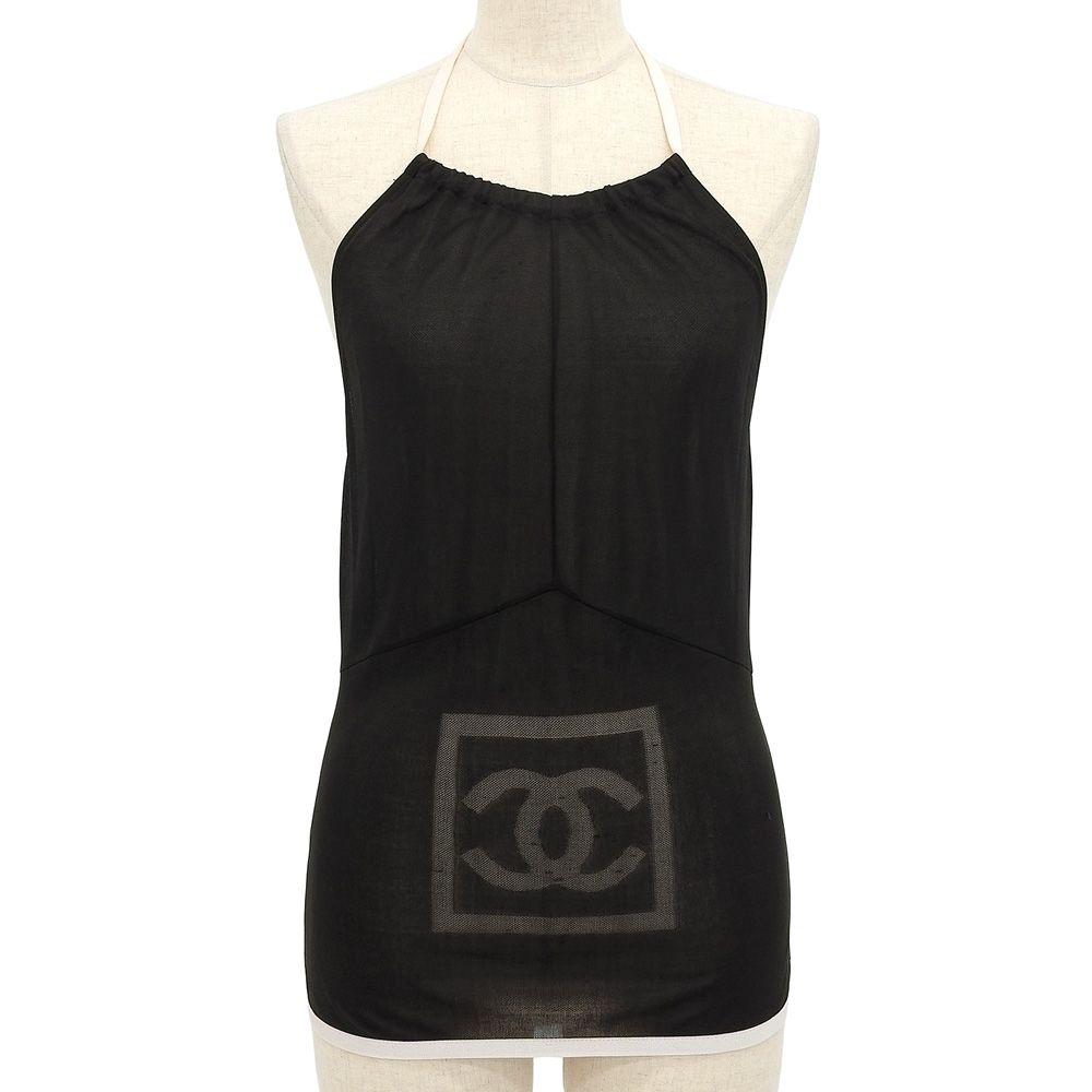 CHANEL シャネル フロント デカココマーク ホルターネック キャミ トップス レディース ブラック 38 03P