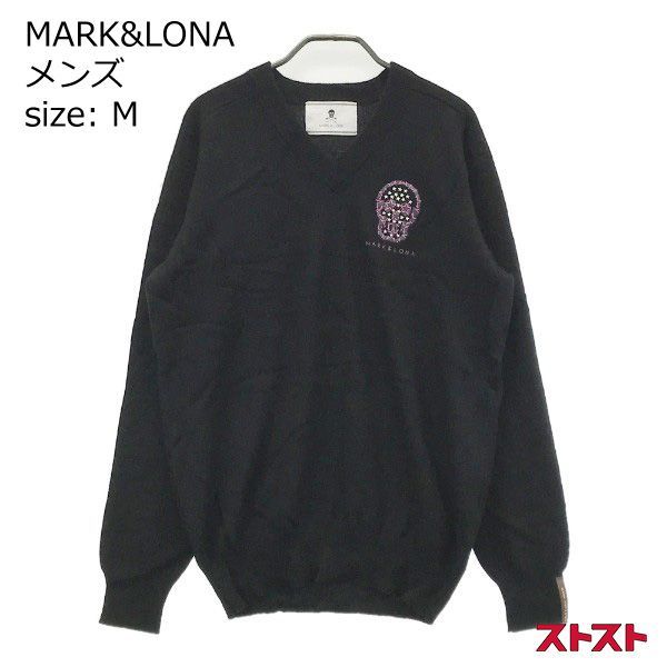 MARK&LONA マークアンドロナ　なニット　セーター　迷彩　ゴルフ　M 青 マークアンドロナ カモフラージュ ニット セーター ゴルフウェア