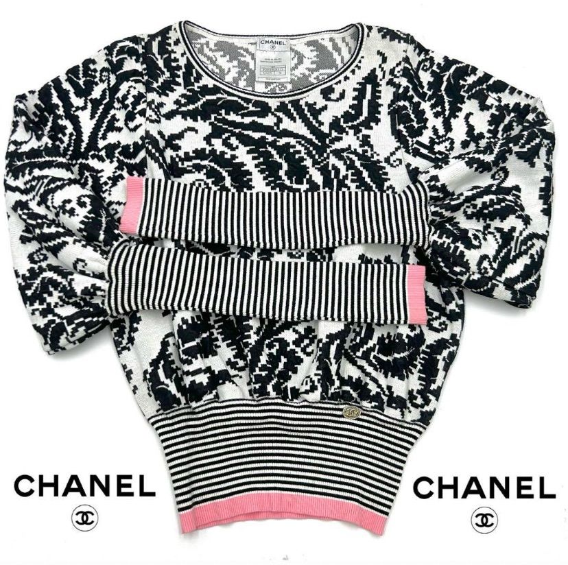 CHANEL シャネル セーター ニット パフスリーブ ココマーク 総柄 36 フランス製