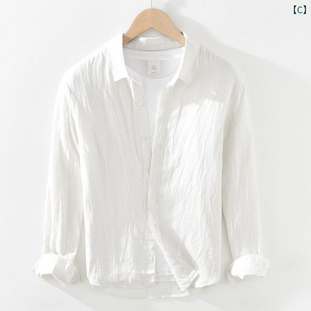 2XL メンズ ファッション 服 男性用 オシャレ シンプル 大人 かっこいい 大きいサイズ ストリート 紳士服 夏 リネン 長袖 シャツ レトロ コットンリネン トップス 服 ウォッシュ 加工 薄手 カジュアル シャツ ジャケット MEDICALDB_JP