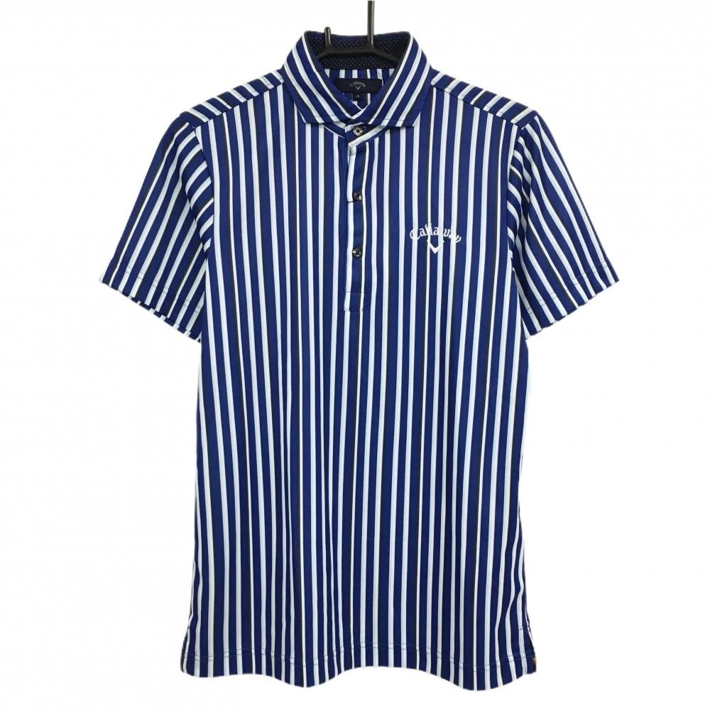 キャロウェイ 半袖ポロシャツ ブルー×白 ストライプ QUICK DRY メンズ M ゴルフウェア Callaway