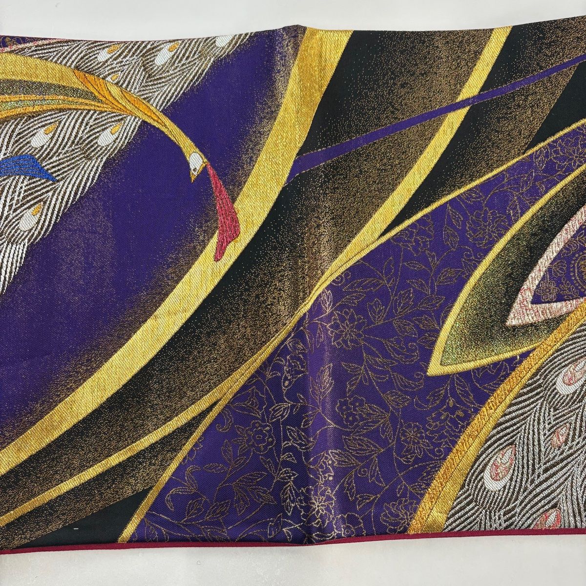 袋帯 秀品 振袖向き 孔雀 草花 金銀糸 箔 青紫 六通 正絹 WWW_WOWDIGSITE_COM
