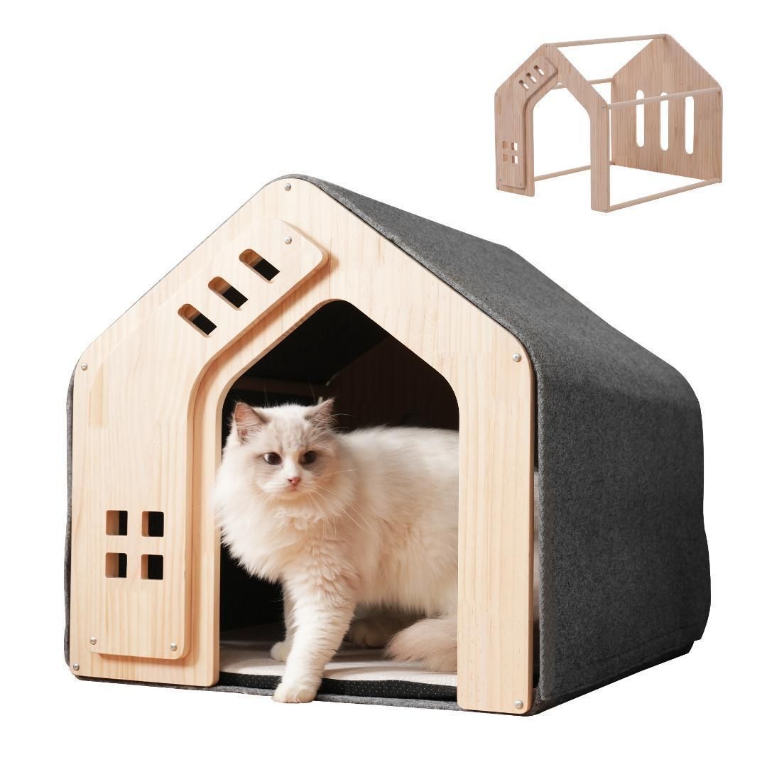 ペットハウス ペットケージ 猫犬小屋 天然木製 犬室内猫犬三角屋根猫犬舍猫犬兼用 yew4