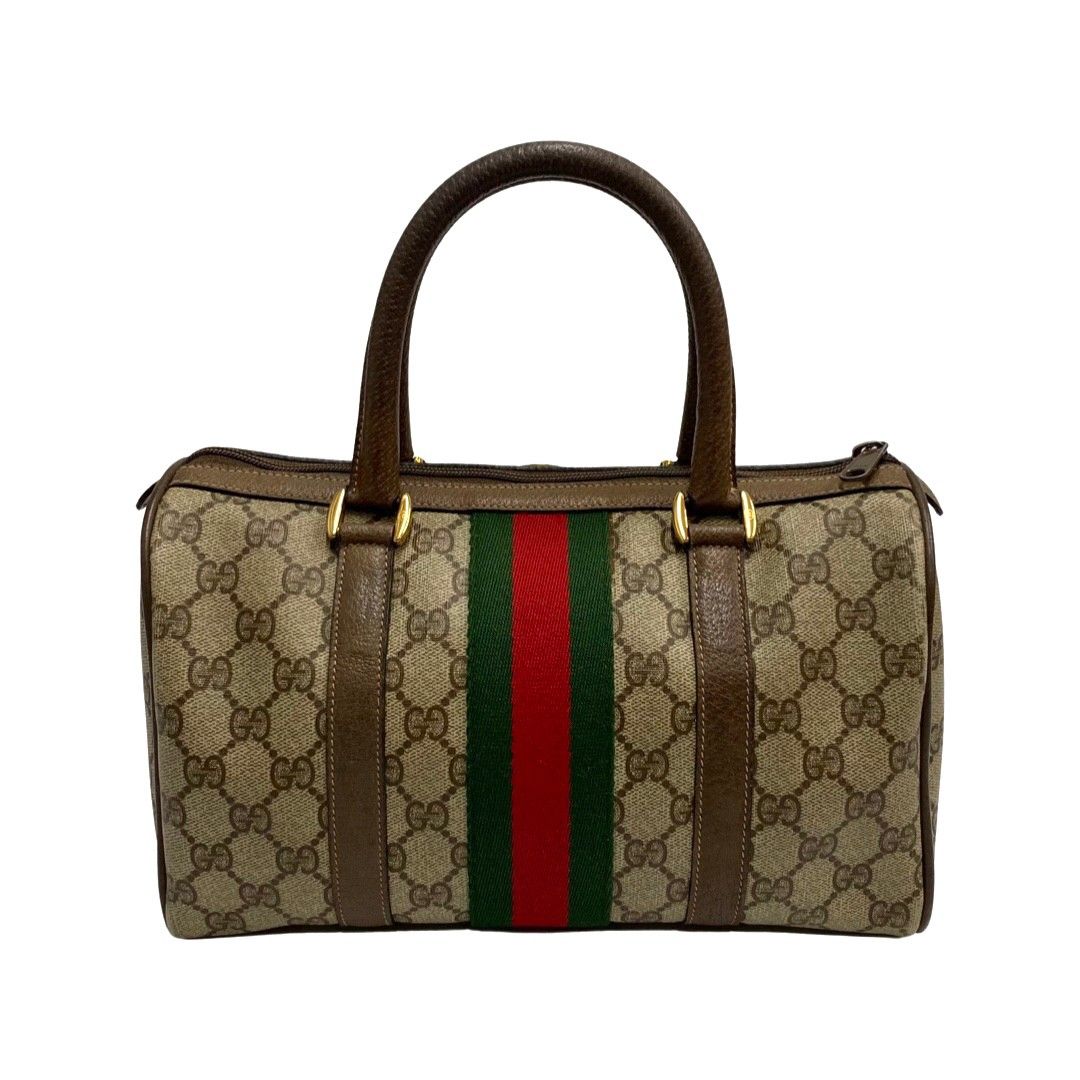 極 美品 GUCCI グッチ オールドグッチ ヴィンテージ シェリーライン GG ロゴ レザー 本革 ボストンバッグ ハンドバッグ ブラウン  98746 - メルカリ