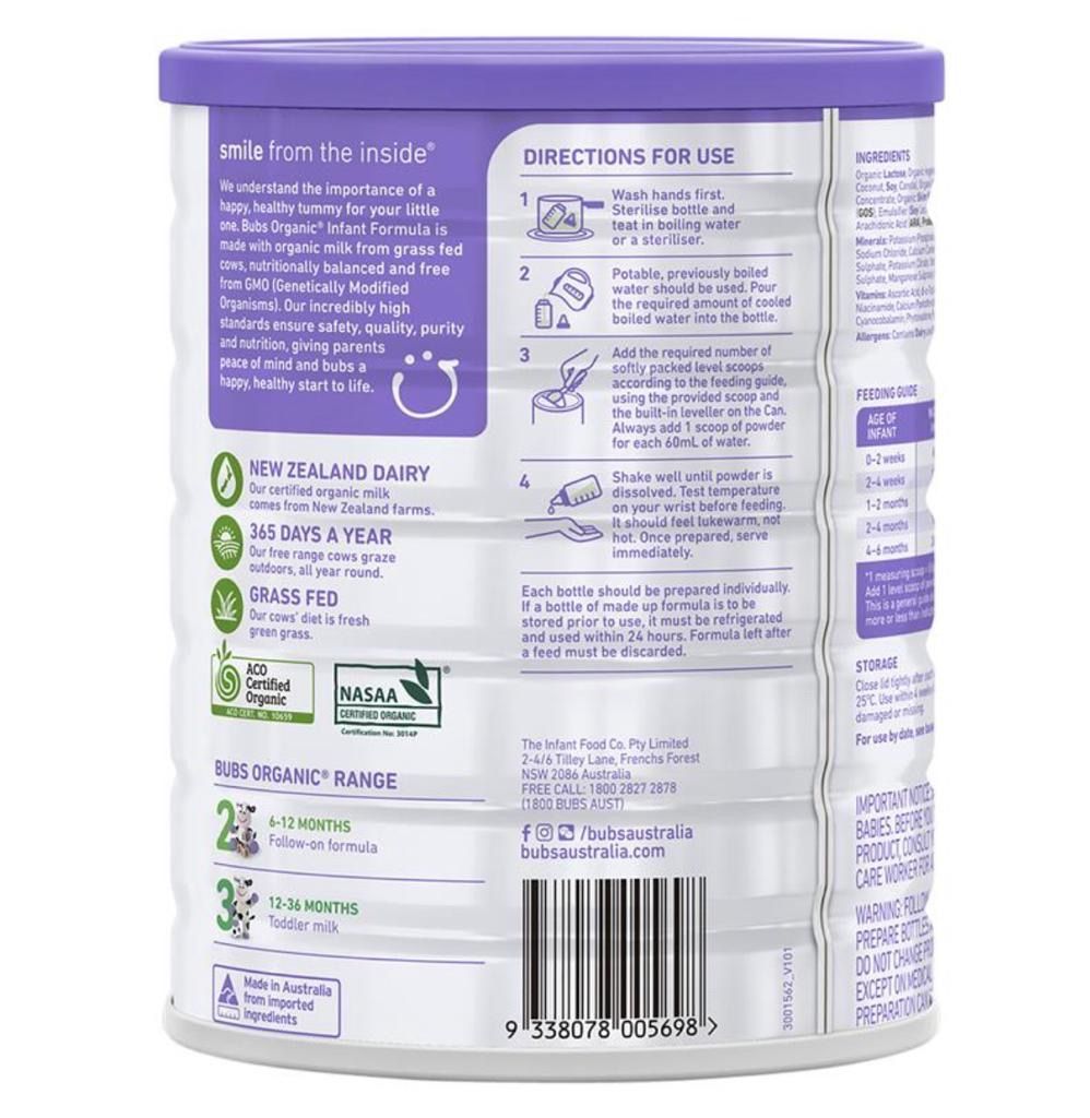 Bubs Organicバブズオーガニック粉ミルクS1-1缶-FREMON出品 - メルカリ