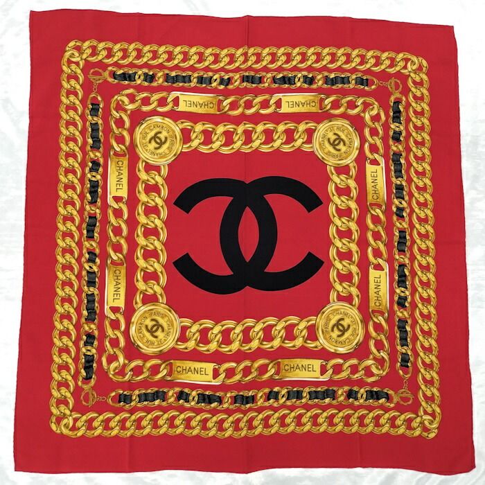 CHANEL シャネル シルク スカーフ ココマーク マルチカラー 赤 CHANEL シャネル シルク スカーフ ココマーク マルチカラー 赤
