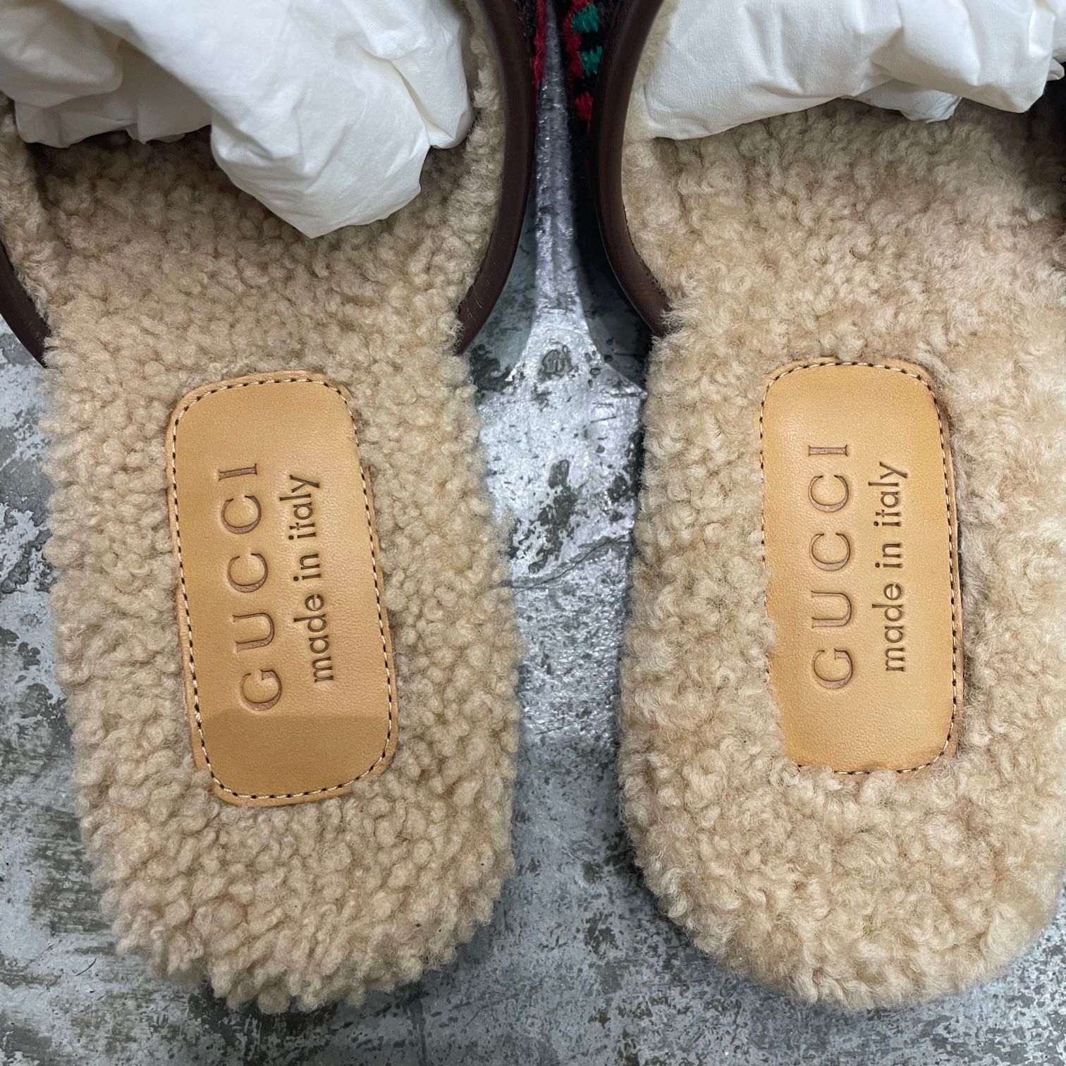 【断捨離中♡】 GUCCI❤️グッチ／ホースビットチェックスリッポン❤️ 未使用品 GUCCI チェック ボア ホースビット サンダル