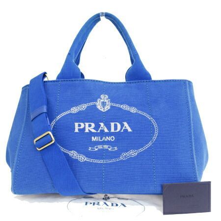 【中古】 プラダ PRADA カナパ トートバッグ ハンド ショルダー 2WAY デニム ブルー キャンバス 39BJ015