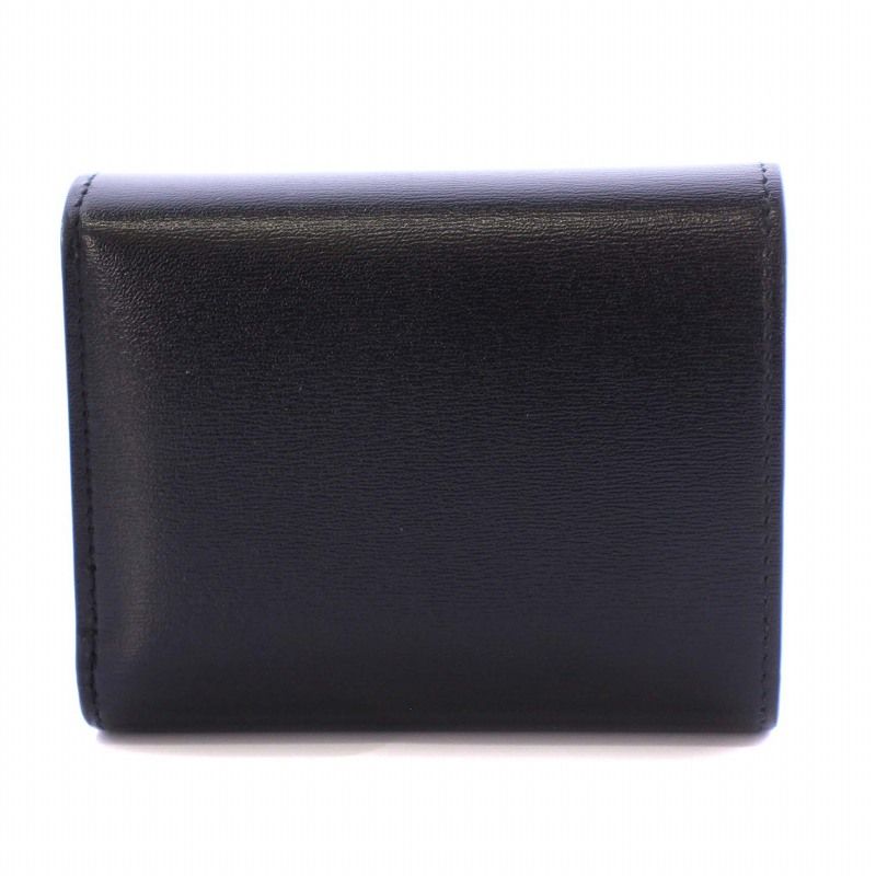 CELINE 黒のレザー三つ折り財布 ゴールド金具 CELINE 黒のレザー三つ折り財布 ゴールド金具