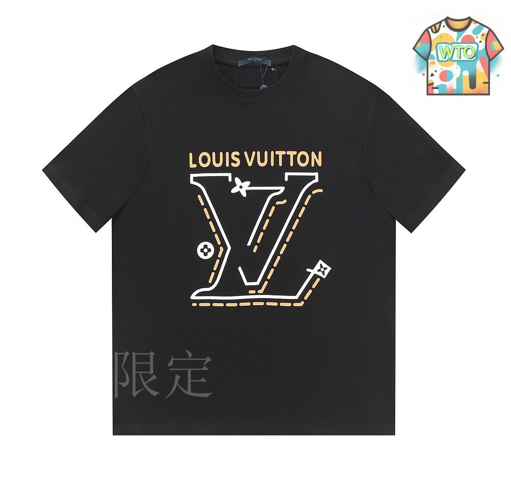 今日特価】ルイ・ヴィトン V シリーズ 刺繍 カップル T シャツ-1