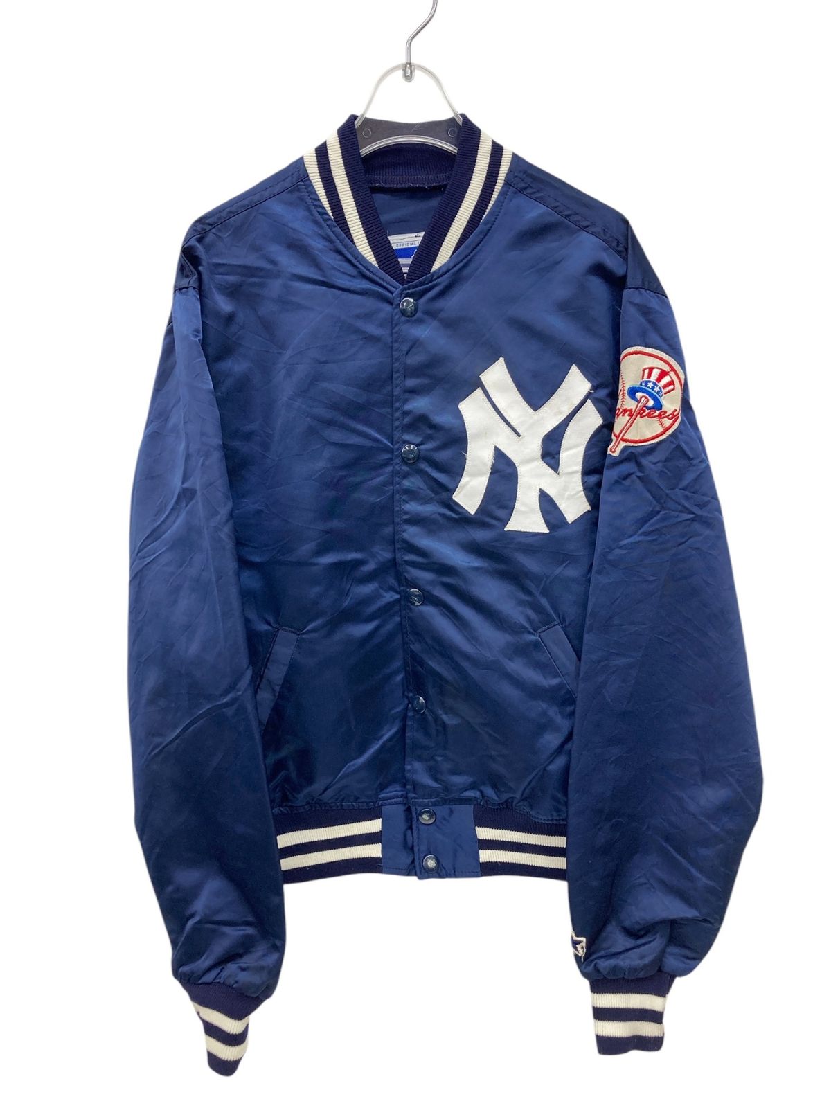 STARTER スターター MLB ニューヨークヤンキース YANKEES サテンスタジャン 古着 90s YOUTU ネイビー キッズ レディース|028