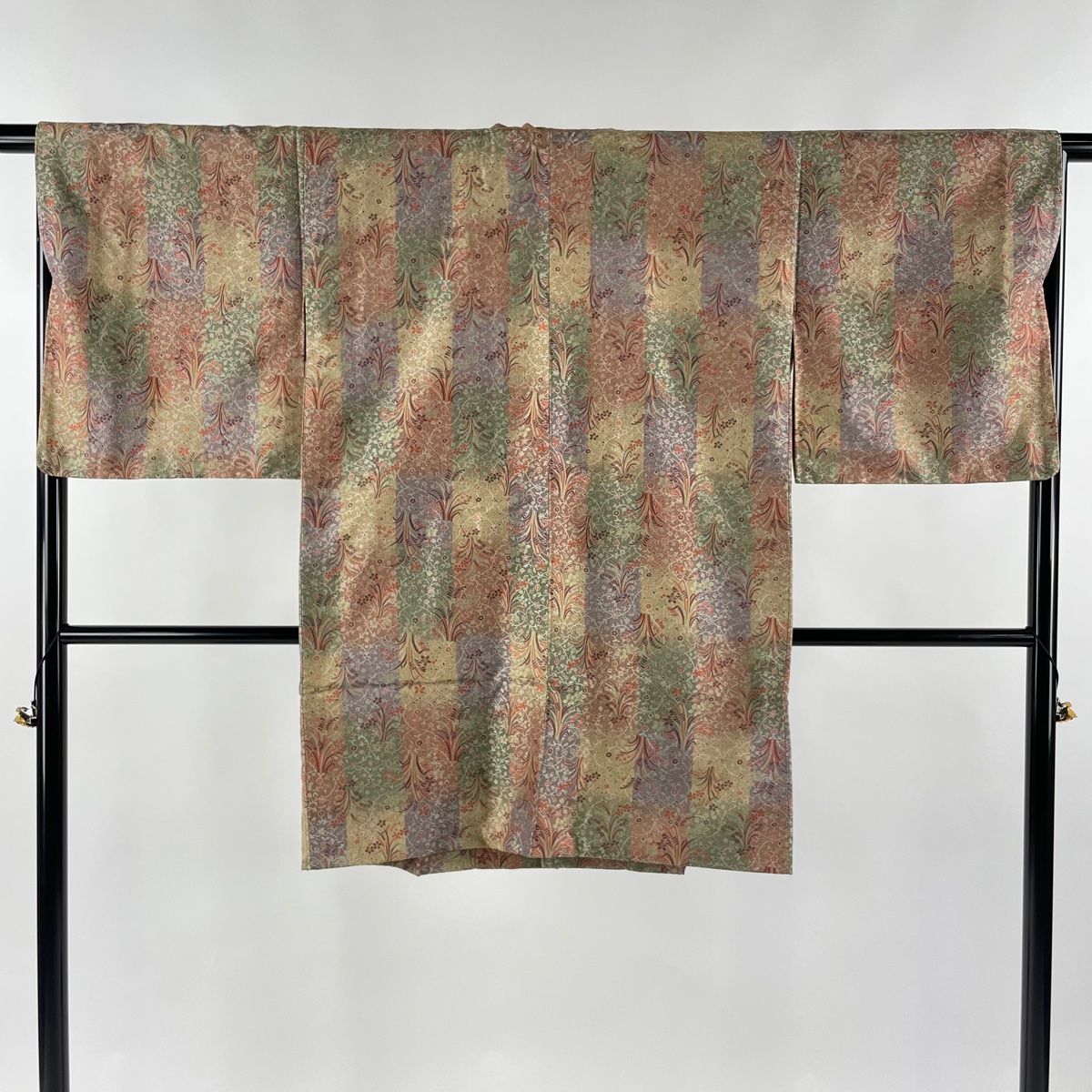 道中着 身丈94cm 裄丈66cm M 紬地 和装コート 草花 花唐草 赤茶 正絹 秀品