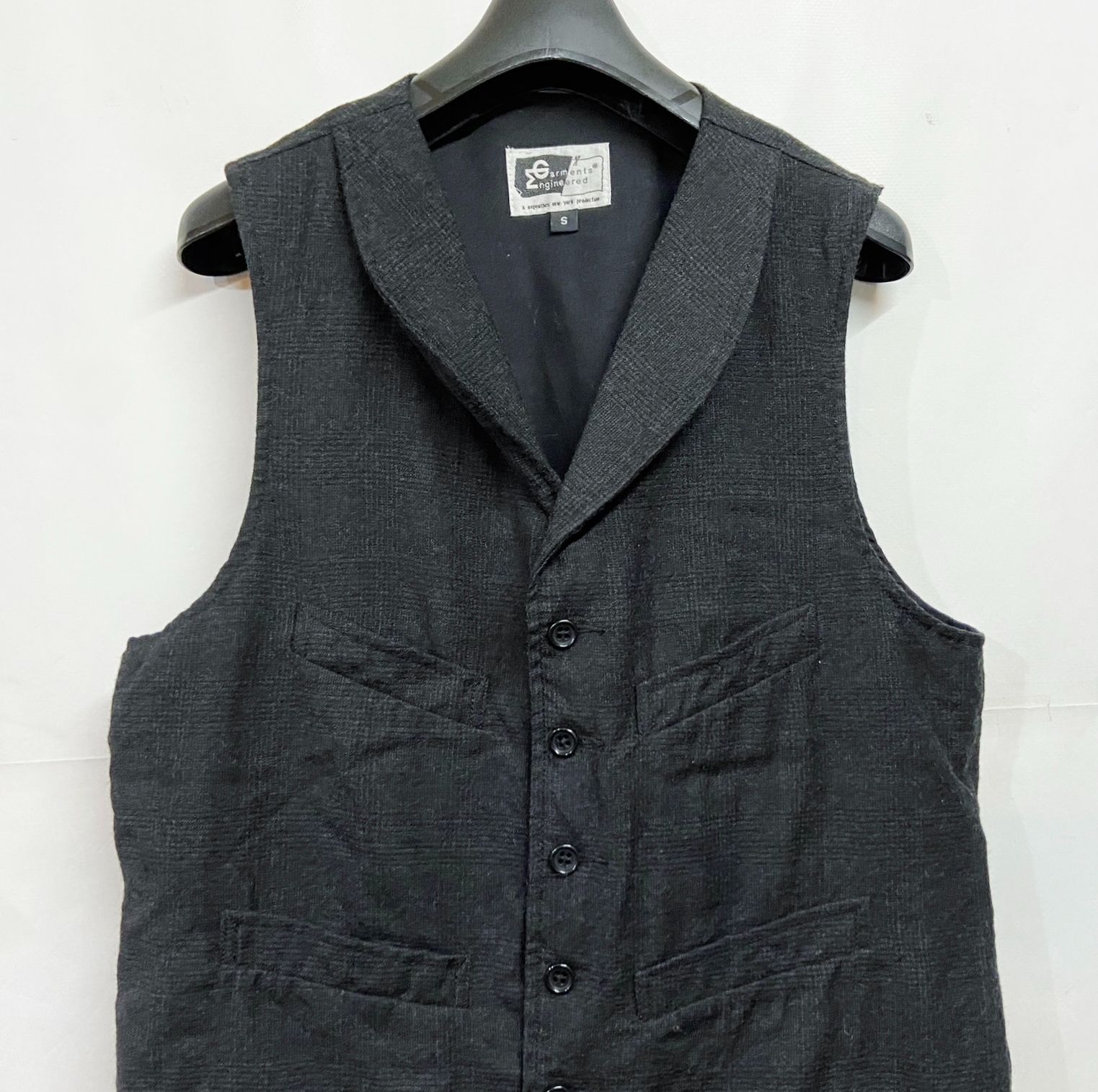 Engineered Garments ベスト 幾何学 ブラック グレー ENGINEERED GARMENTS｜エンジニアドガーメンツ ショールカラー