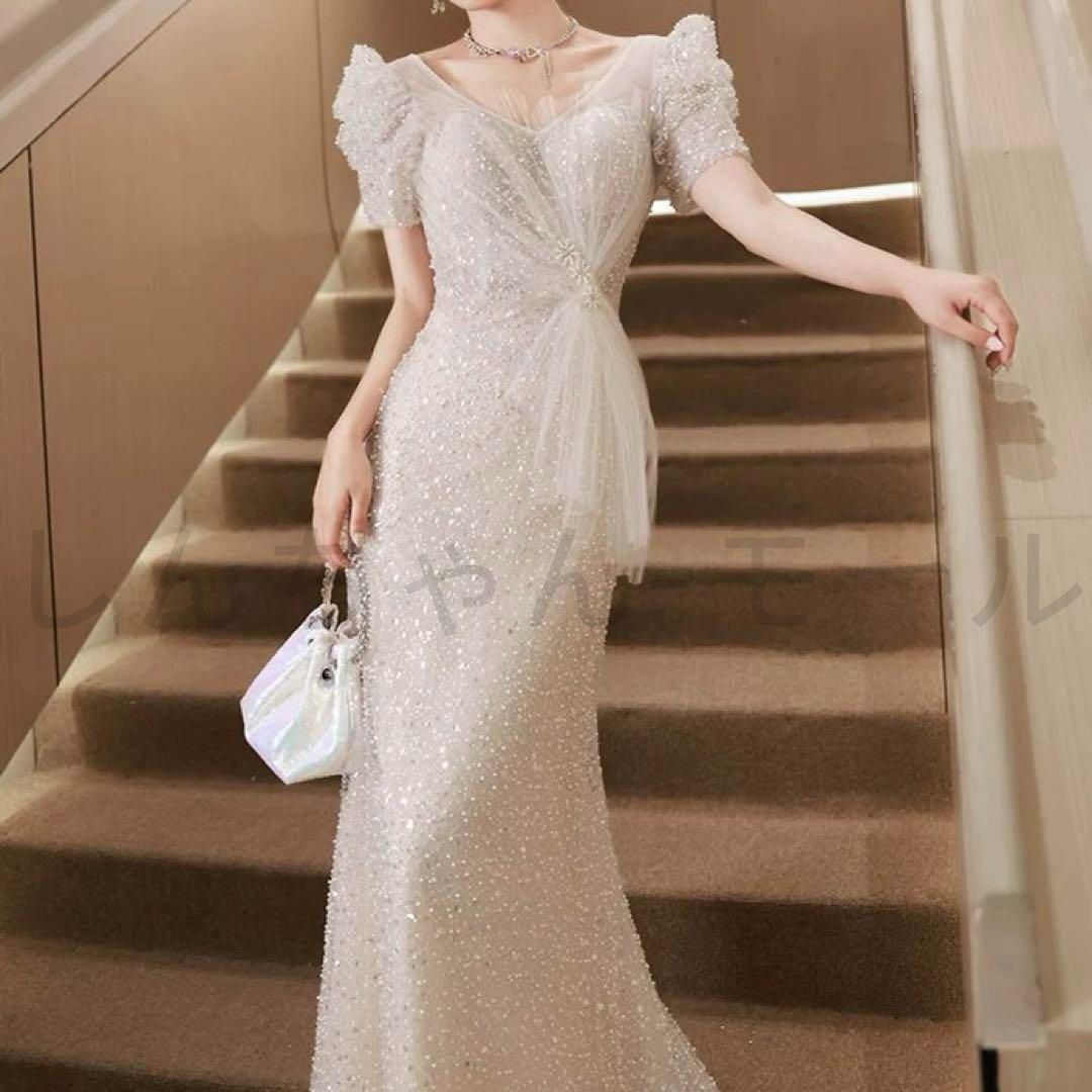 スパンコールがゴージャスでオシャレな半袖 イブニングドレス スパンコールがゴージャスでオシャレな半袖 イブニングドレス - メルカリ
