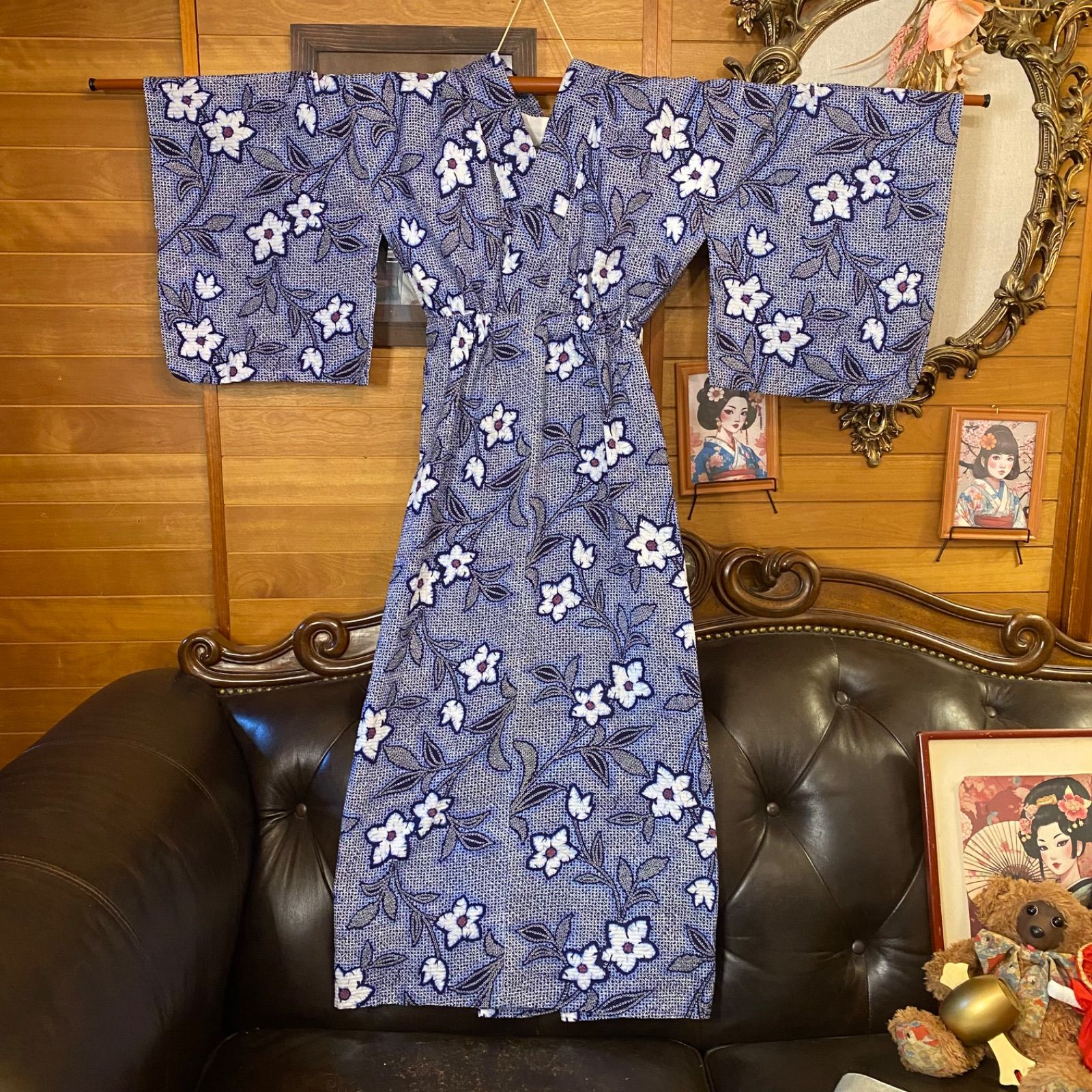 リップル絞り浴衣リメイク ロング ワンピース ドレス 袋帯