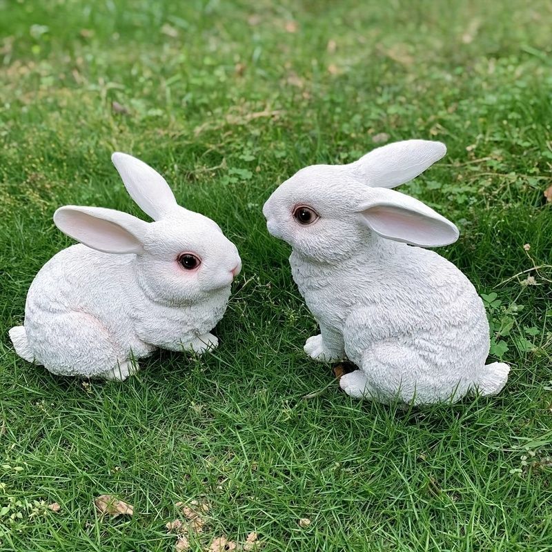 置物 オブジェ ガーデンオーナメント うさぎ ウサギ 2個セット おしゃれ かわいい インテリア 置物 動物 アニマル ガーデン オブジェ 庭 オフホワイト 4-7