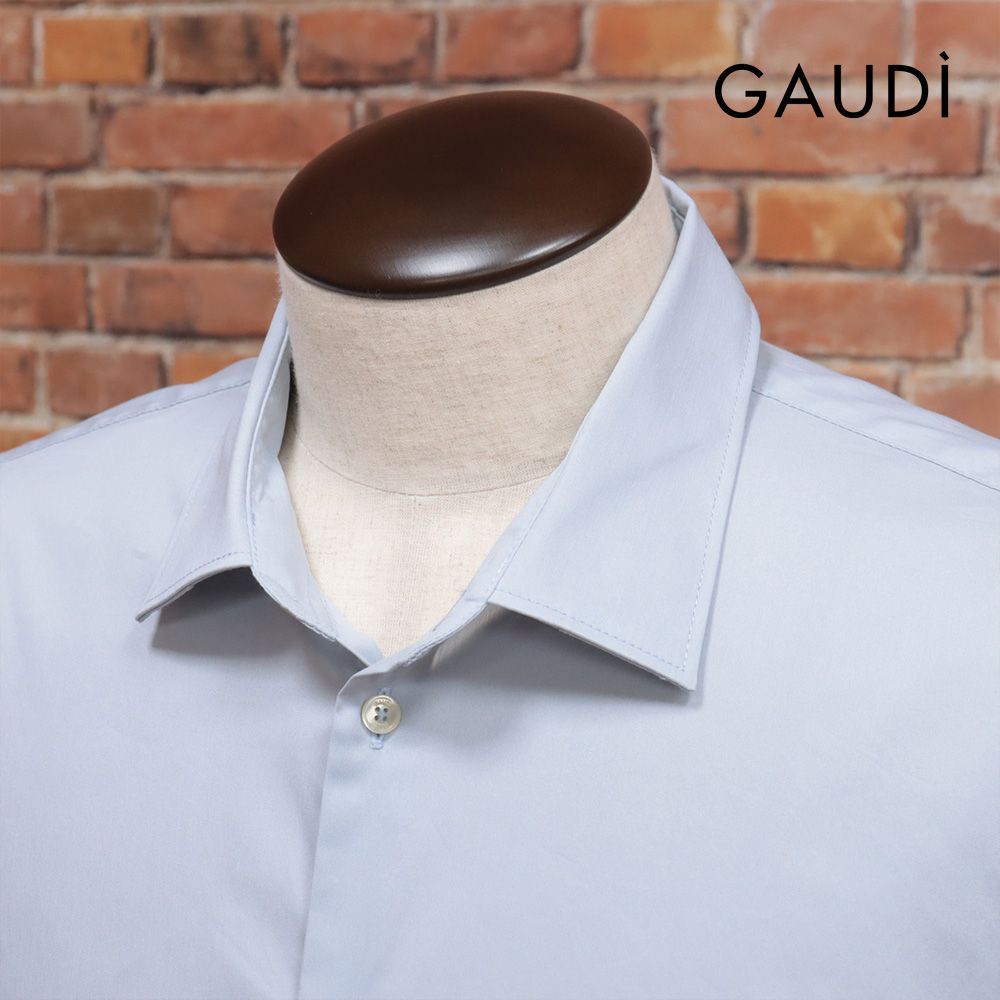 GAUDI|Lサイズ|きれいめシャツ C511GU45001 さらっと綿 ストレッチ 無地 カッタウェイ イタリア製 長袖 |ブルーグレー|kf293|