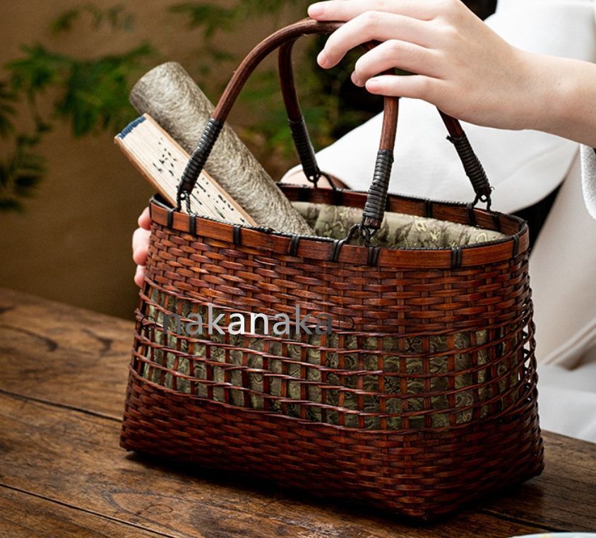 匠の技 和風 手編み 竹編みバッグ 便攜 手提げ カゴバッグ 茶道 収納バッグ 買い物かご 真竹 トートバッグ 職人手作り 竹編み かごバッグ 匠の技 和風 トートバッグ 真竹 茶道具