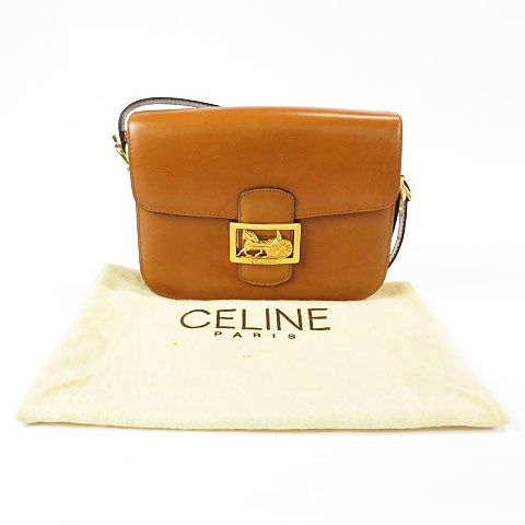 Celine セリーヌ ショルダーバッグ 馬車金具 レザー ブラウン系