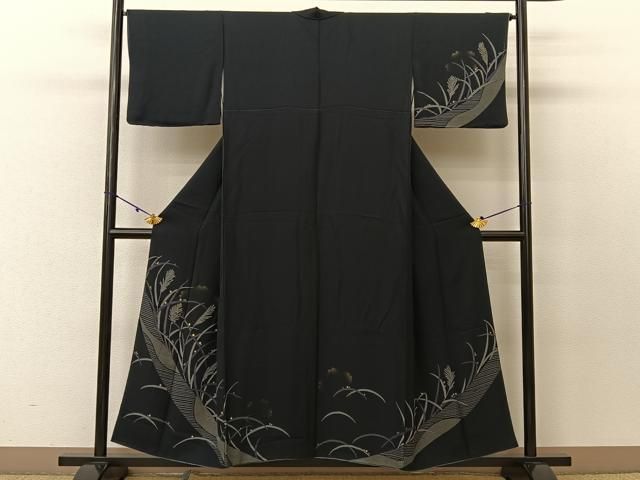 平和屋着物○訪問着 胡蝶蘭 黒地 金銀彩 正絹 逸品 AAAX0026np